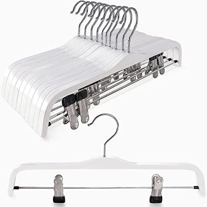 TOPIA HANGER Wooden Pants Hangers,Slim Natural Wood Skirt Hangers with Anti-Rust Hook and Adjustable Metal Clips, Perfect for Skirts,Pants,Slacks-10 Pack-CT17W - color: White, size: 10 Pack