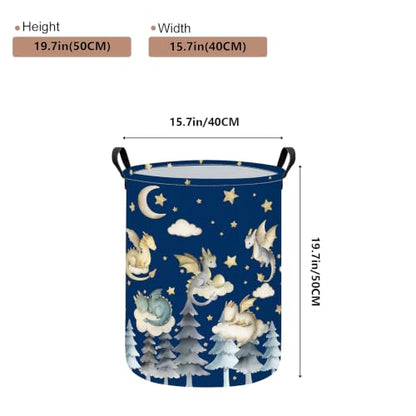 Round Dragon Print Waterproof Foldable Household Laundry Hamper - color: Round Cute Dragon