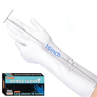 Long Sleeve Nitrile Disposable Gloves 16inch Cleaning 50PCS - color: White, size: Medium