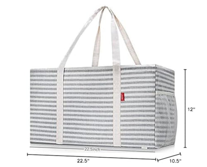 LHZK Standing Extra Large Utility Tote Bag with Metal Wire Frame and the Sides Rinforced, Extra Large Tote Bag with Handle, Reusable Grocery Bags Foldable, Beach Bag, Car Tote (Gray) - color: Gray, size: 22.5''x10.5''x12''-1 Pack