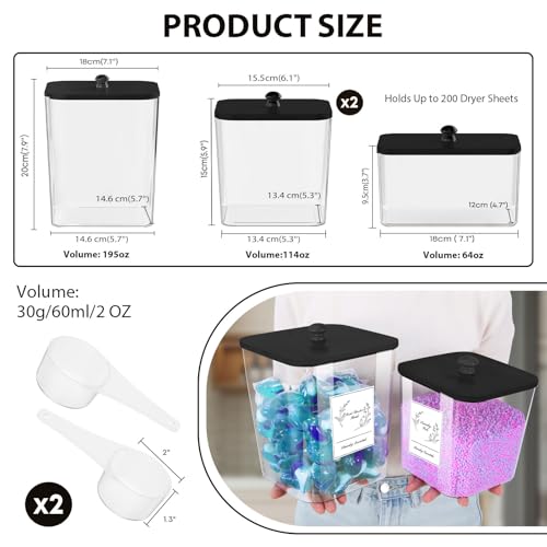 COAZEX 4 Pack Clear Laundry Pods Container & Dryer Sheet Holder,Black Lids - color: A-2+1+1 Pack(Black Lid)