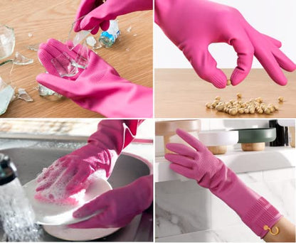 Myungjin Reusable Waterproof Household Dishwashing Non-Slip Cleaning Rubber Gloves with Hang-Dry Hook (1 Pair/Small) - size: 1 Pair / Small