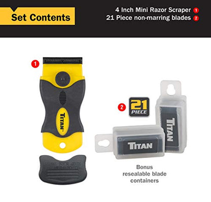 Titan Tools 17014 4-Inch Mini Razor Scraper with (20) Non-Marring Plastic Blades - style: Mini w Plastic Blades