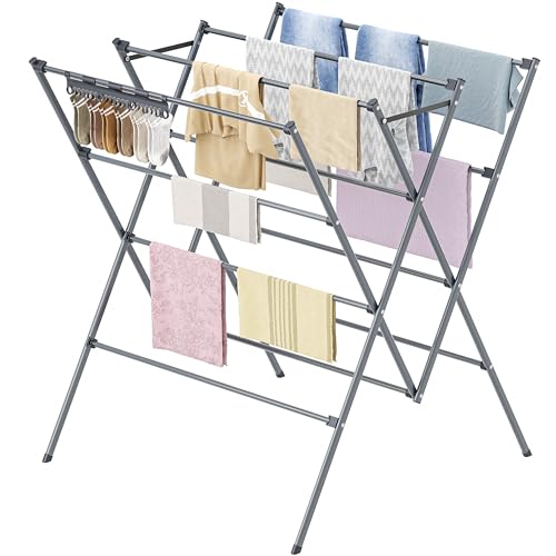 Drying Rack Clothing,12 Drying Poles with Sock Clips Clothes Drying Rack - color: Silver, size: 30in
