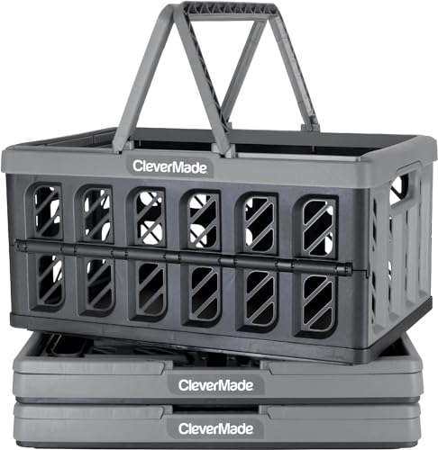 CleverMade Eco Collapsible Shopping Basket with Handles, 24L Stone, 3 Pack - color: Stone, size: 24l - 3 Pack