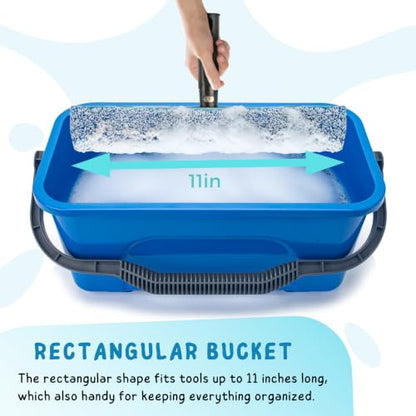Bucket for Household Cleaning, 3 Gallon Plastic Rectangle Water Bucket with Handle for Car and Window Washing, Blue - color: Blue