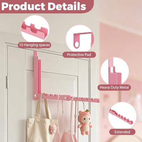 Pink Over the Door Hooks,Foldable Over the Door Hanger for Clothes - color: Pink-1