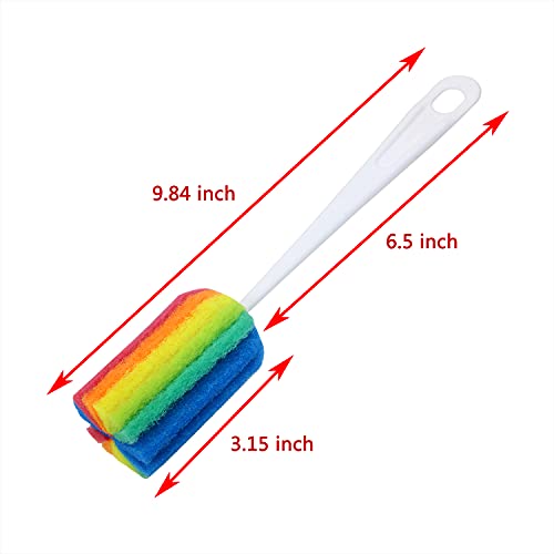 Mini Skater 3PCS Cleaning Bottle Sponge Brush with Long Handle Scouring Pad Scrub Brushes for Kitchen Clean Glasses Mugs Cups (Color Random)
