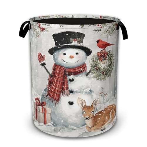 Christmas Snowman Collapsible Laundry Hamper with Handles,Cardinal Deer Winter Oxford Cloth Laundry Basket,Storage Organizer for Bathroom Bedroom Laundry Room - color: Christmas Snowman,Cardinal Deer Winter