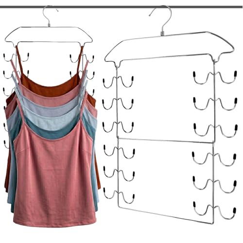 Tank Top Hanger Space Saving, 24 Hooks Bra Hanger for Closet Organization, Metal Multilayer Tank Top Organizer & Camisole Hanger for Underwear, Bathing Suits, Lingerie, 360° Swivel (1 Pack) - size: 1 Pack