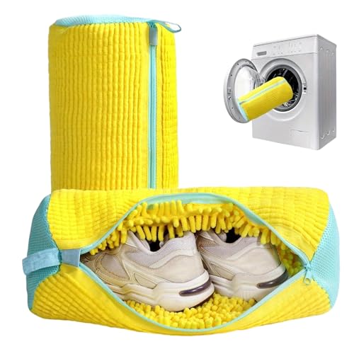 2-Pack Shoe Washing Machine Bag – Reusable Laundry Shoe Bags for Washer & Dryer, 360° Deep Cleaning for Sneakers & Tennis Shoes with Self-Locking Zipper, Yellow (Yellow)