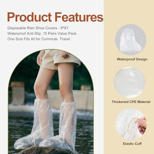 15 Pairs Rain Shoe Covers for Men Women Disposable Waterproof - color: White-tall-15pairs