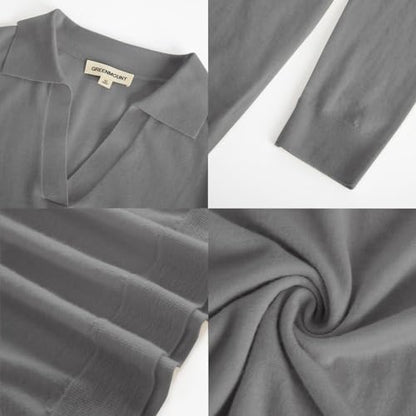 GreenMount Women's Deep V-Polo Casual Loose Cashmere Sweater Pullover Lapel Long Sleeve for Women Keep 37.5° Warm - color: Lightgrey(spring/Summer), size: Small