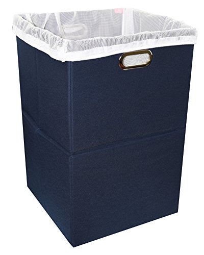 Freegrace Extra Large Laundry Hamper, Foldable Basket with Laundry Bag - color: Navy Blue
