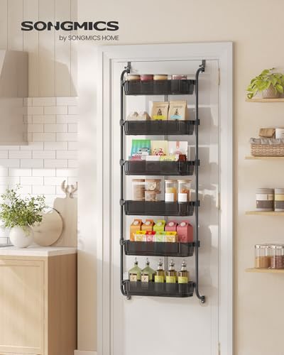SONGMICS Over the Door Cabinet Organizer, 6-Tier Clear PET Baskets, 53 In H - color: Transparent Black
