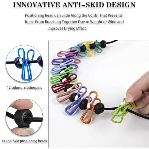 Retractable Clothesline with 12 Clips for Travel, Indoor & Outdoor Use（Colour） - color: Colour