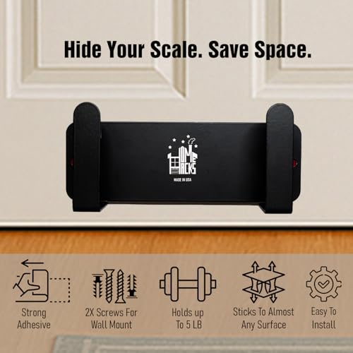 Body Weight Scale Holder for Bathroom – Wall Mount Organizer with Adhesive or Screw Install – Multi-Use Storage for Cutting Board Holder, Pot Lid Holder, Brooms & More – Space Saving Wall Rack (2)