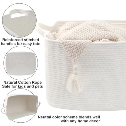 96L Woven Laundry Basket with Handles, Extra Blanket Basket,White - color: White, size: 96L