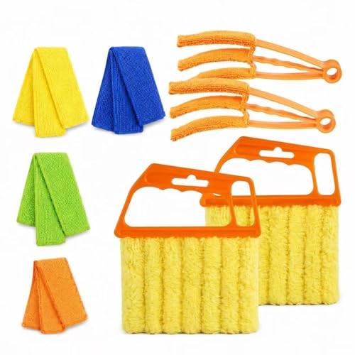 Window Blind Cleaner Duster Set with Washable Microfiber Covers, 7-Finger Venetian Blind Cleaning Brush, Air Vent & Shutter Dust Cleaner Tool for AC, Keyboard, Fan, Window Blinds & Home Cleaning