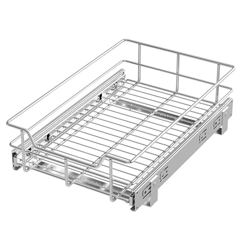 Pull Out Cabinet Organizer 11" W X 17" D, Chromed, Full Slide Out Drawers - color: 1 Tier - Chrome-Plated, size: 11" W X 17" D