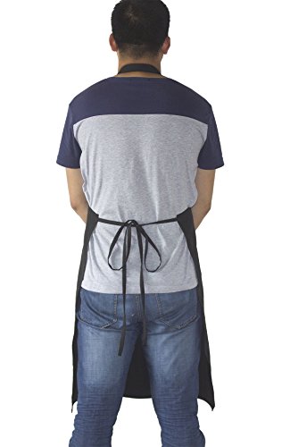 Black Professional Resist Water Adjustable Extra Long Bib Apron 3 Pockets Home Kitchen Garden Restaurant Cafe Bar Pub Bakery for Cooking Chef Baker Servers Craft Unisex - color: Black