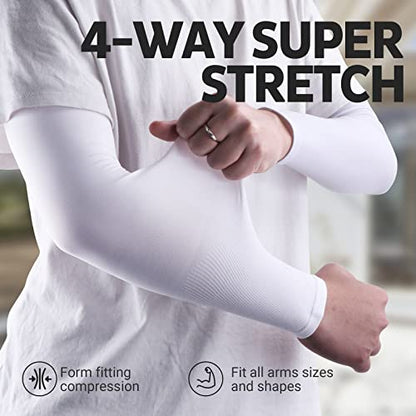 HEGCOIIE UV Sun Protection Arm Sleeves for Men & Women - Tattoo Cover Up - UPF 50 Cooling Sleeve for Golf, Cycling - color: 6 Pairs - Black 3 Pairs & White 3 Pairs