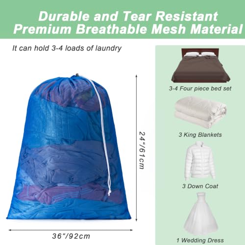 1 Pack Mesh Travel Laundry Bag 24" x 36"Extra Large Dirty Clothes Organizer - color: Blue, size: 24"x36"