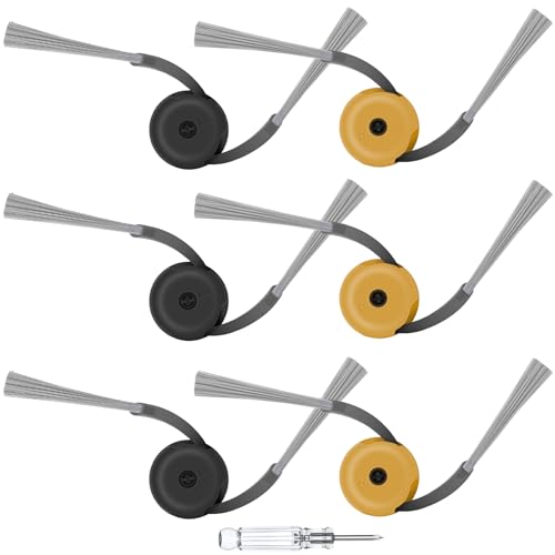 Side Brushes Replacement for Roborock Qrevo Curv 2 Flow Vacuum Cleaner, 6-Pack Edge-Sweeping Brushes - color: Black & Yellow