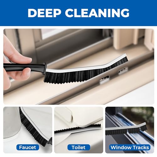 Cleangor Crevice Cleaning Brushes, Serrated Cleaner Scrub Brush Tool for Hard to Reach Tight Space, Home Essentials, Cleaning Supplies for Shower, Bathroom, Kitchen, Toilet, Window (6, Black)