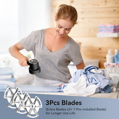 Rechargeable Fabric Shaver, 6-Leaf Blades, LED Display, 3 Speeds - color: Black