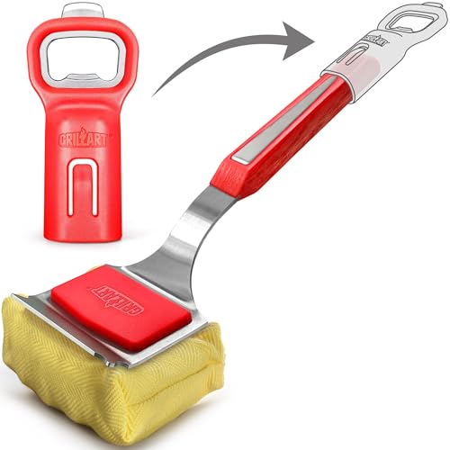 GRILLART Bristle-Free BBQ Grill Brush – Safe & Durable Cleaning Tool for Gas, Charcoal, Cast Iron & Stainless Steel Grates – Heat-Resistant Scraper Brush with Reusable Head & Hanging Loop - color: Tangerine