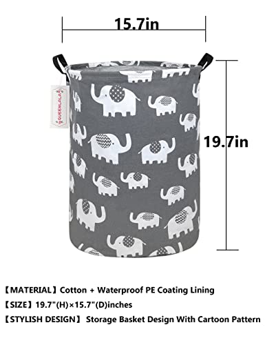 Foldable Waterproof Round Fabric Laundry Basket Home, Gray Elephant - color: Round-Elephant