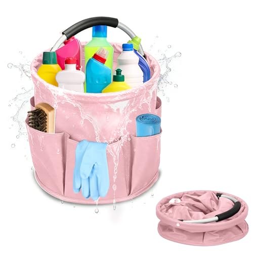 Qivine Pink Cleaning Caddy Bag 17L Foldable Organizer Handle - color: Pink