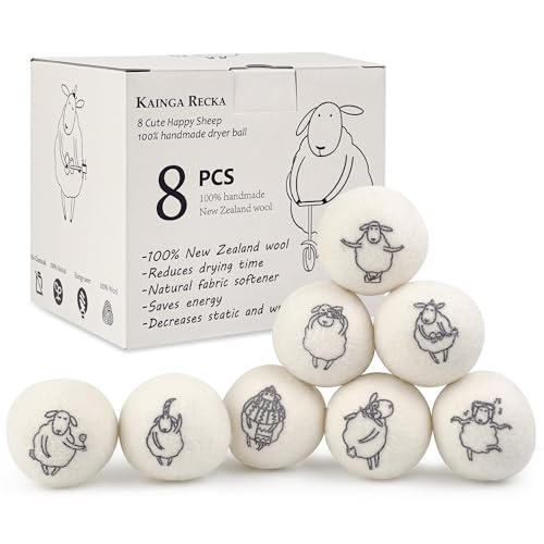8PCS Wool Dryer Balls with Happy Sheep, 100% New Zealand Wool Handmade