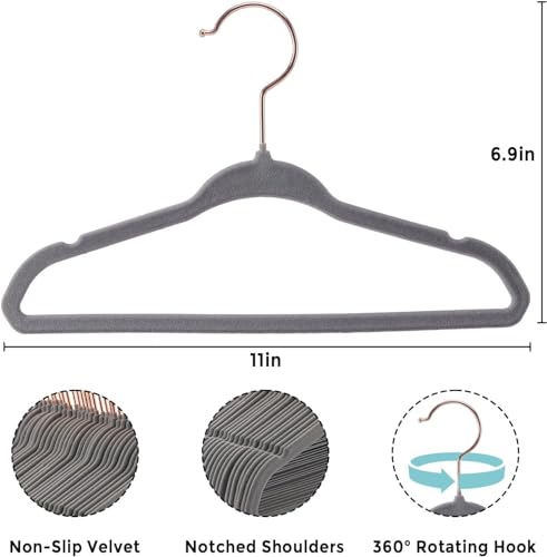 Tonswachic Baby Velvet Hangers 50 Pack - 11 Inch Non-Slip Felt Kids Hanger for Newborn Clothes - Small Toddler Child Hangers Durable for Every Use - 10 Hanger Clips Included, Gray - color: Gray, size: 50 Pack