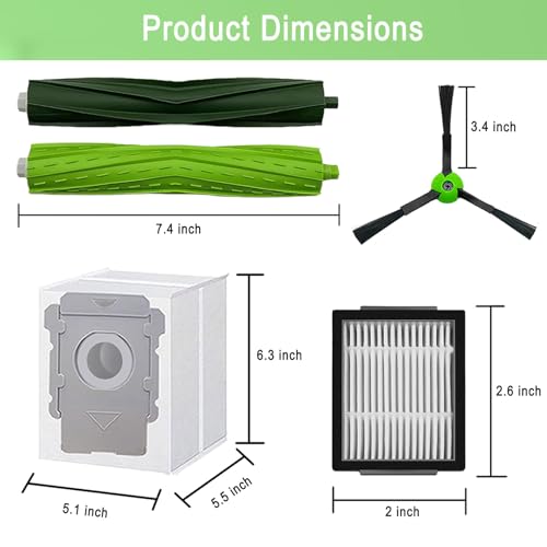 Replacement Parts for iRobot Roomba E5 E6 E7 i2 i3 i3+i4 i4+ i5 i5+ i6 i6+ i7 i7+ i8 i8+/Plus i1 E i j Series Robot Vacuum,1 sets of multi-surface roller brushes 4 Vacuum bags 4 filters 4 side brushes