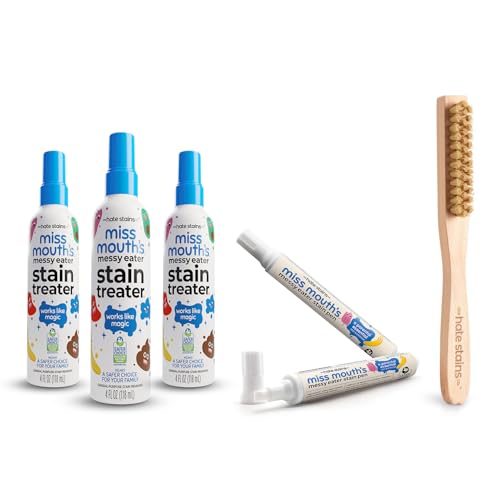 Miss Mouth's Stain Removal Kit - 3-Pack Messy Eater Spray 4oz, Portable Treater Pens & Laundry Brush - Travel Spot Cleaner for Clothes, 6-Piece Set