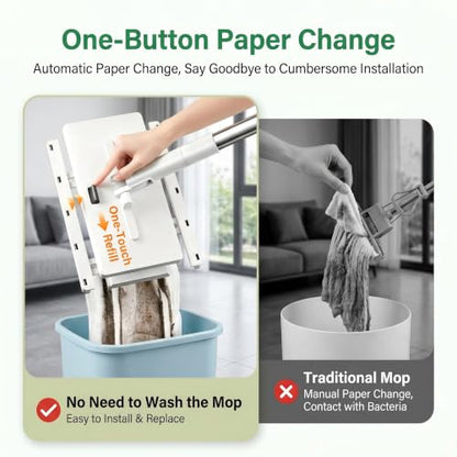 Snap Grip Mini Mop, Hands Free Flat Mop with 1-Click Automatic Cloth Replacement, 10 Reusable Microfiber Cloths, 360° Swivel Head for Floor, Wall, Window, Tile & Corner Dust Cleaning