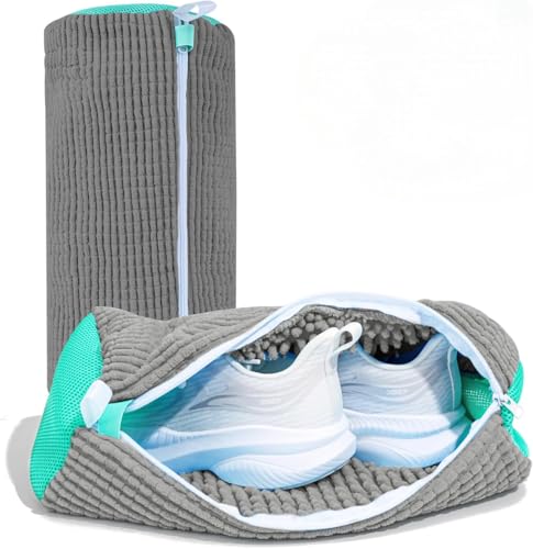 Shoe Washing Bags for Washer & Dryer (2-Pack) – Mesh Laundry Bags for Sneakers, Self-Locking Zipper, 39 x 19cm Large Size - color: Grey 2 pcs