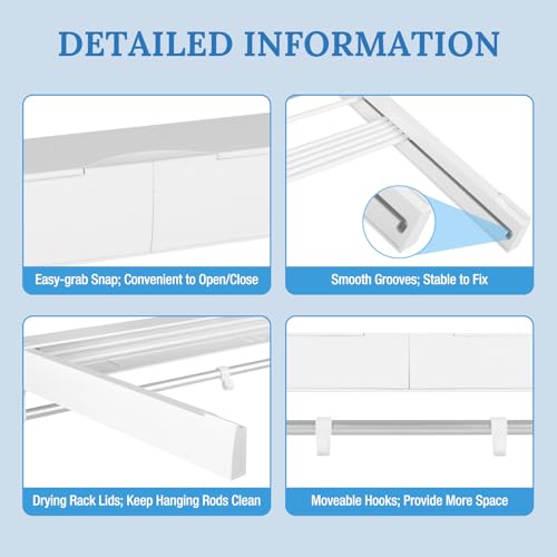 Wall Mounted Clothes Drying Rack with 7 Rods, Laundry Drying Rack Collapsible Aluminum Rods, Drying Rack Clothing for Indoor Outdoor Hanging Clothes (White, 33.07'')