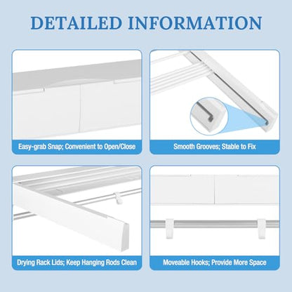 Wall Mounted Clothes Drying Rack with 7 Rods, Laundry Drying Rack Collapsible Aluminum Rods, Drying Rack Clothing for Indoor Outdoor Hanging Clothes (White, 33.07'')