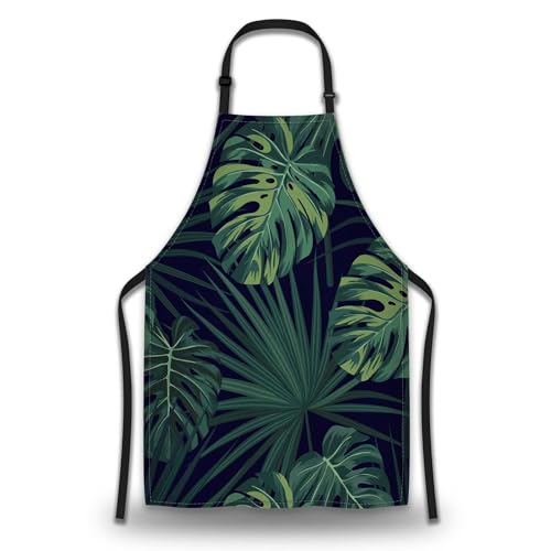 Kitchen Aprons for Men Dark Tropical Jungle Plants Apron for Men for Cooking Restaurant BBQ Painting Crafting Gardening 27” (W) x 31” (H), Waterproof Apron - color: Dark Tropical Jungle Plants