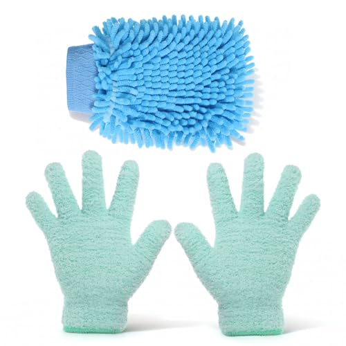 Skrfren 3 Pcs Microfiber Dusting Mitt Gloves for Plants Microfiber Gloves Washable Dusting Glove Dustings Cleaning Glove for House Cleaning Furniture Car Washing