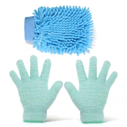 Skrfren 3 Pcs Microfiber Dusting Mitt Gloves for Plants Microfiber Gloves Washable Dusting Glove Dustings Cleaning Glove for House Cleaning Furniture Car Washing