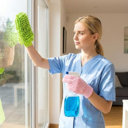 Potchen 6 Pcs Microfiber Dusting Mitt Glove for Plant - color: Green, Pink, Cyan