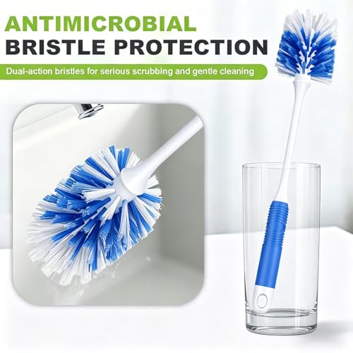 Kitchen Bottle Brush 2 Pack, Long Handle Bottle Cleaning Brush for Water Bottles, Tumblers, Thermos, Glassware and Narrow Neck Containers, Black and Blue