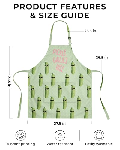 Women Apron, Cute Kitchen Aprons for Women, Girls - color: Light Green Humorous Pickle