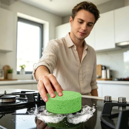3-Pack Large Sponge, Kitchen Sponges, Handy Sponges, Cellulose Sponges, Dish Washing Sponge, Natural Sponge, Car Washing Sponge, Eco Friendly Sponge (Round, 4" X 4" X 2"), Green - color: B-green