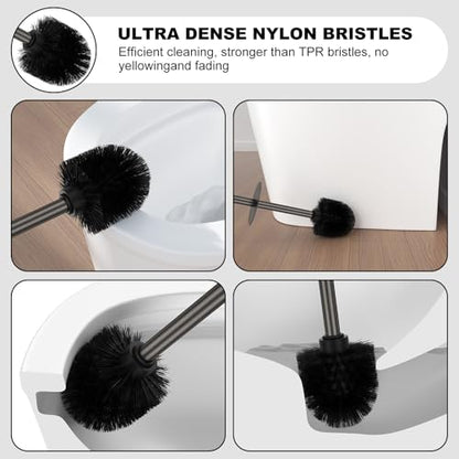 Pewter Toilet Brush and Holder Set，Stainless Steel Heavy Duty Toilet Bowl Brush，Extra Long Handled Modern Toilet Cleaner Brush with Replaceable Head, Removable Inner Bowl, and Splash Protection - color: Pewter