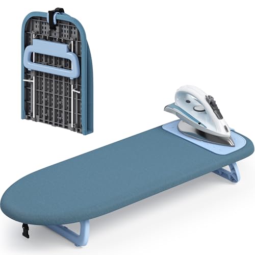 KINGBOARD Small Ironing Board with Iron Mat, Compact Tabletop Iron Board - color: Blue